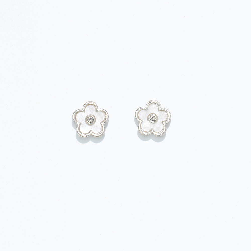 White Flower with Crystal Earrings