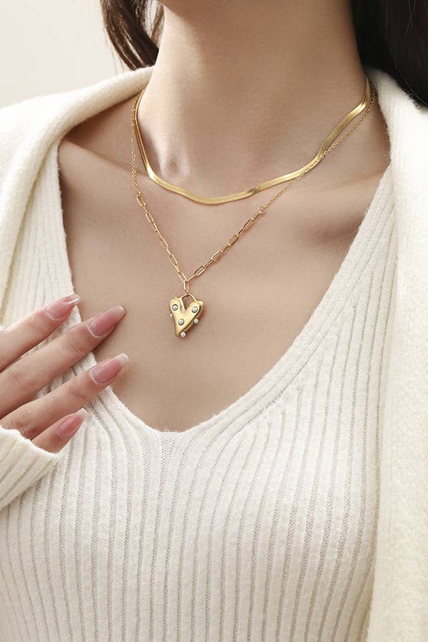 18K STAINLESS STEEL TARNISH FREE HEART NECKLACE | GOLD