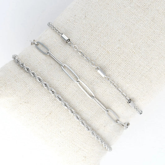 Paper Clip Twisted Silver Chain Bracelet