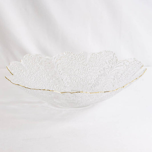 Cannes Glass Serving Bowl - Clear + Gold