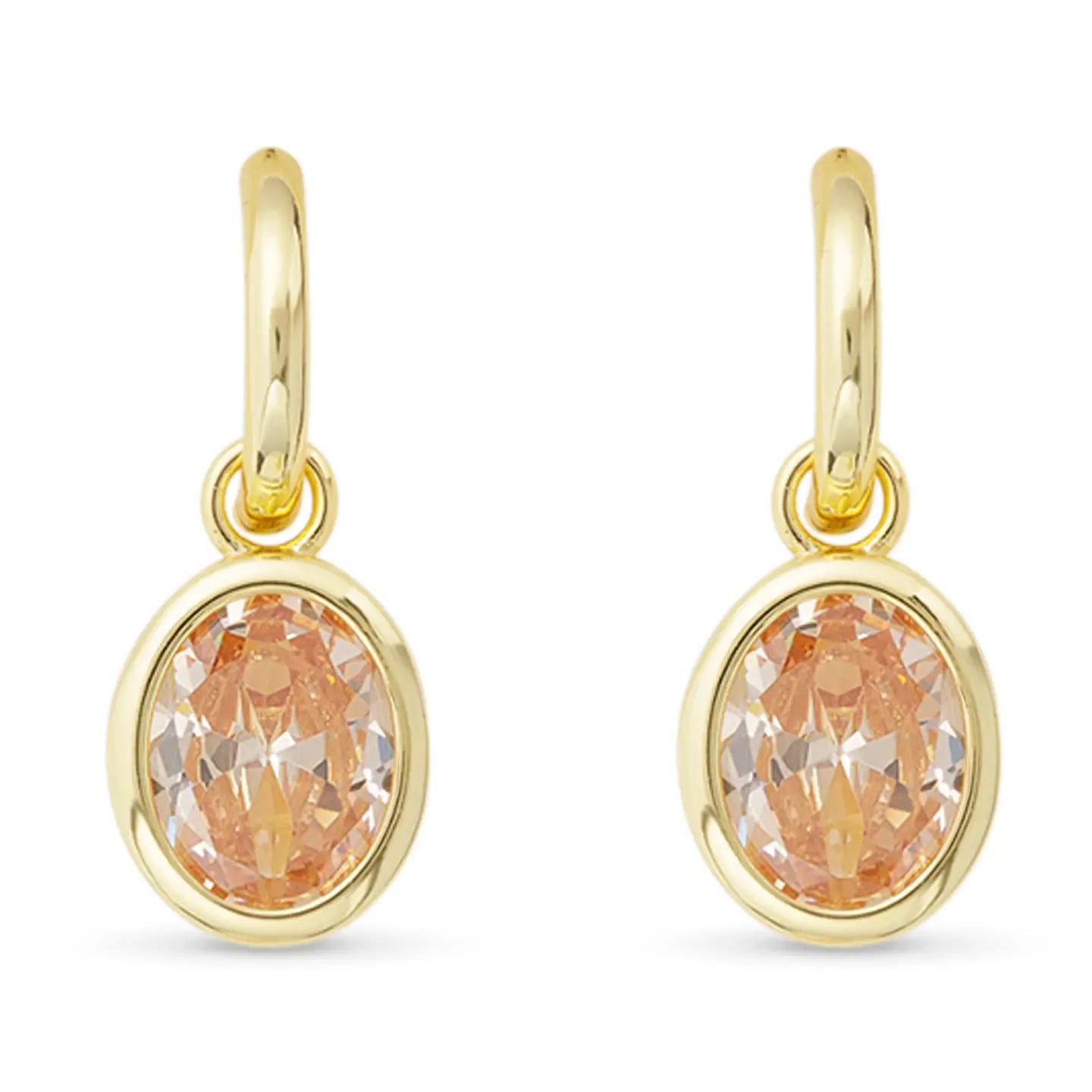 Gold Crystal Topaz Oval Earrings