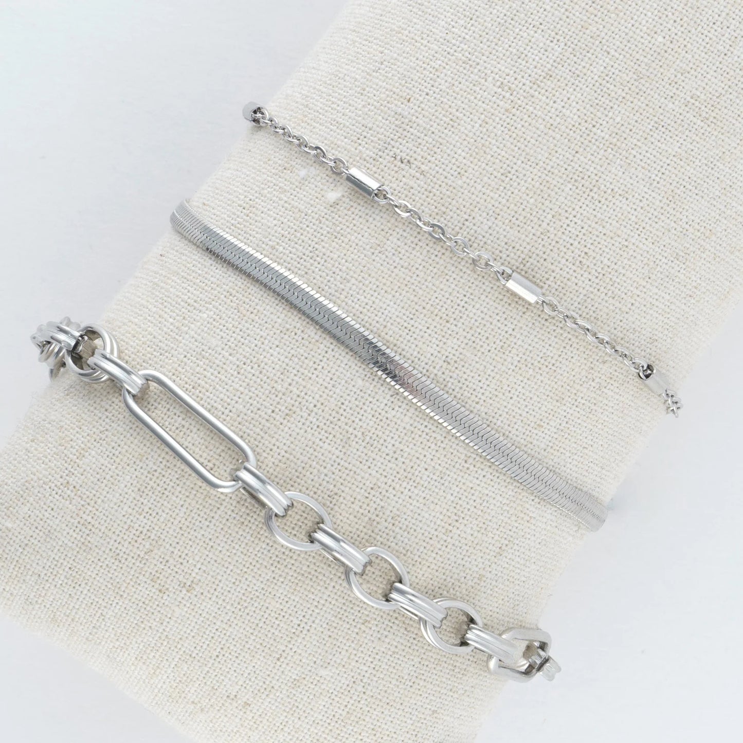 Silver Snake Chain Bracelet Set