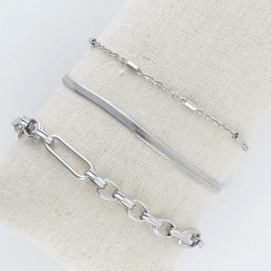 Silver Snake Chain Bracelet Set