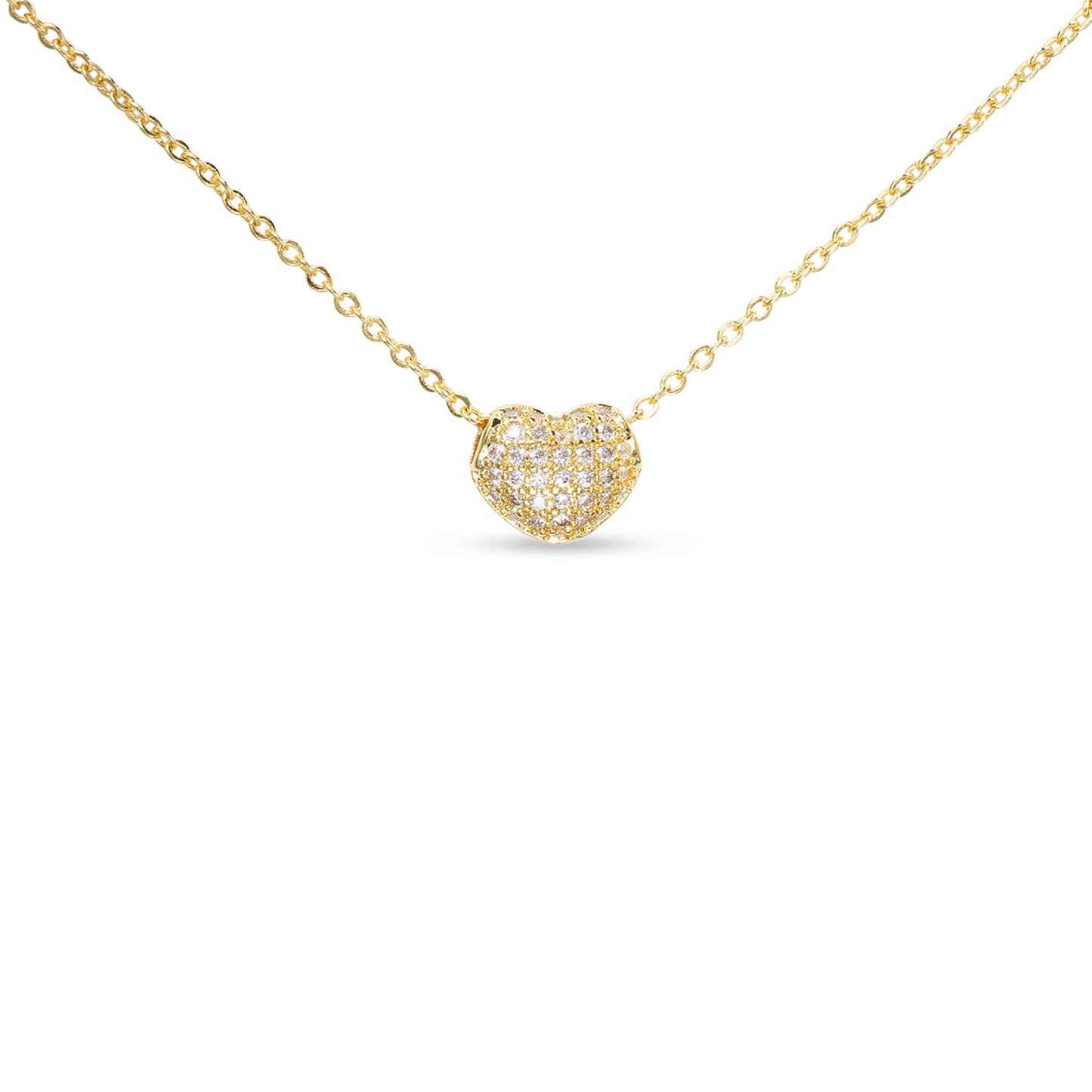 Gold CZ Pave Puffy Heart Necklace