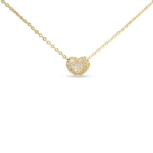 Gold CZ Pave Puffy Heart Necklace