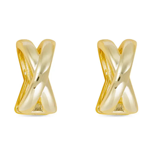 Gold Polished Crisscross Hoop Earrings