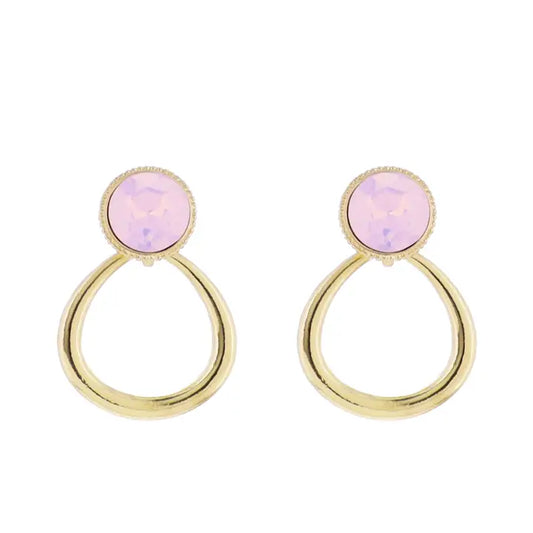 Pink Opal Gold Circle Earrings