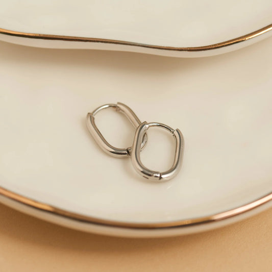 Oval Huggie Silver Hoop