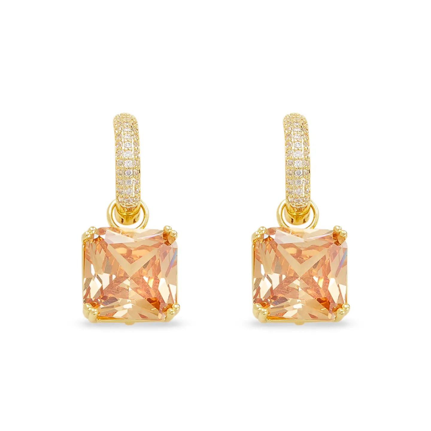 Gold Crystal Topaz Square Earrings