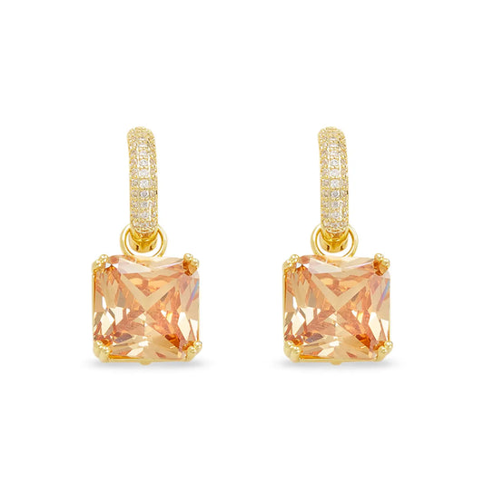 Gold Crystal Topaz Square Earrings