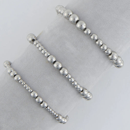 Silver Graduated Stretch Ball Bracelet