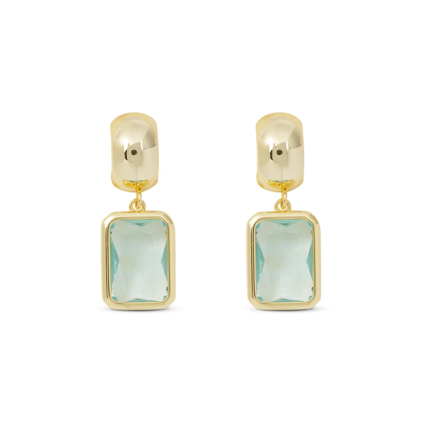 Gold Crystal Aquamarine Rectangle Earrings