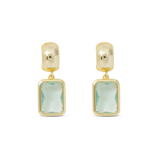 Gold Crystal Aquamarine Rectangle Earrings
