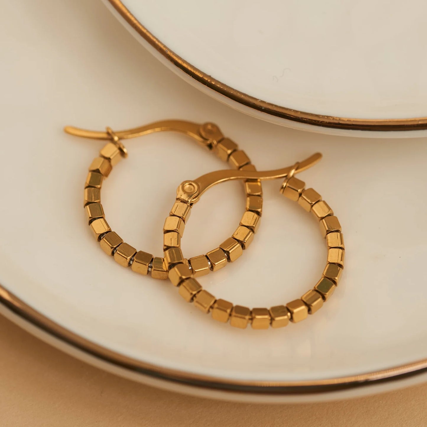 Gold Square Beaded Hoop