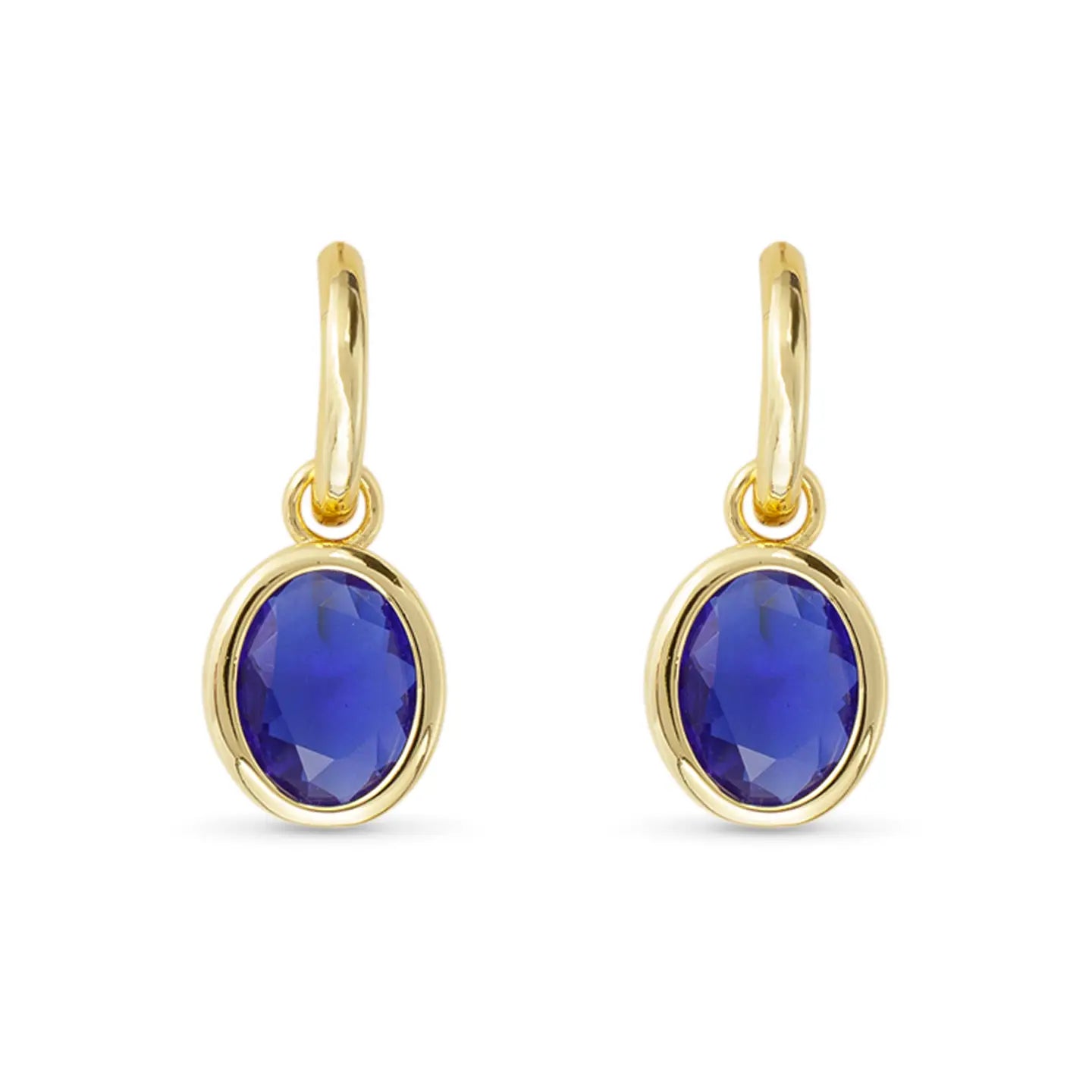 Gold Crystal Sapphire Oval Earrings