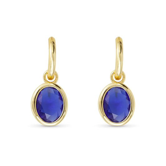 Gold Crystal Sapphire Oval Earrings