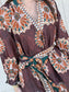 Rust Abstract Print Midi Dress