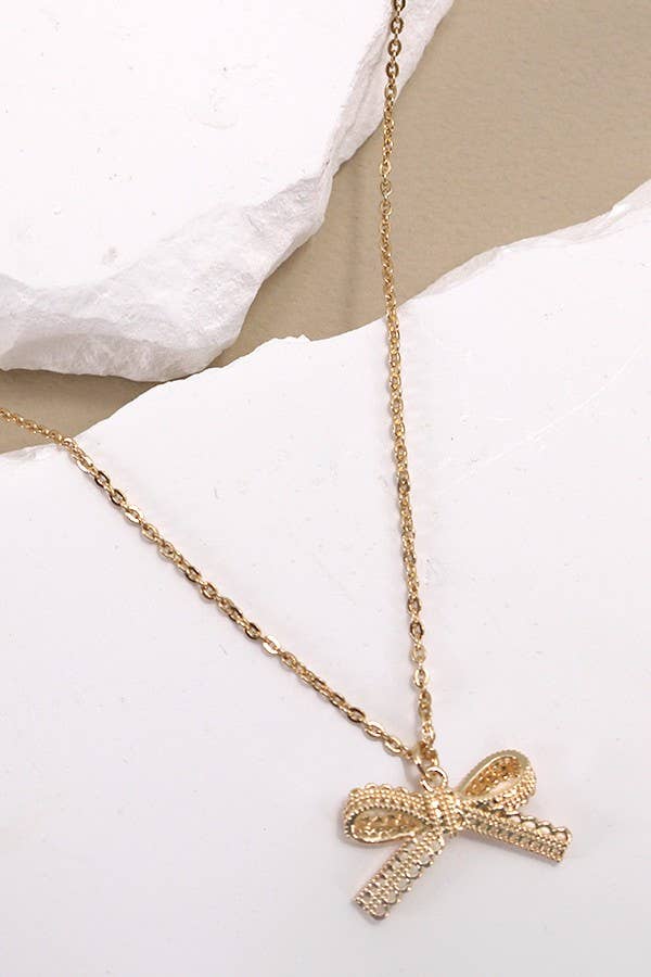 LACE BOW CHARM PENDANT NECKLACE | Gold