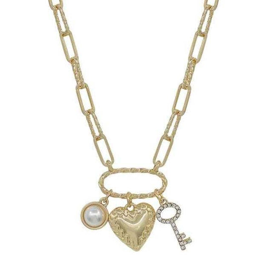 Gold Rhinestone Necklace & Earring Set