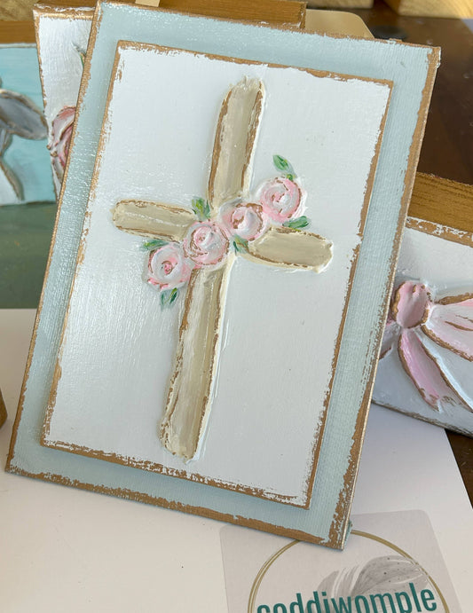 Cross with roses panel  |  Easter Spring wedding baptism