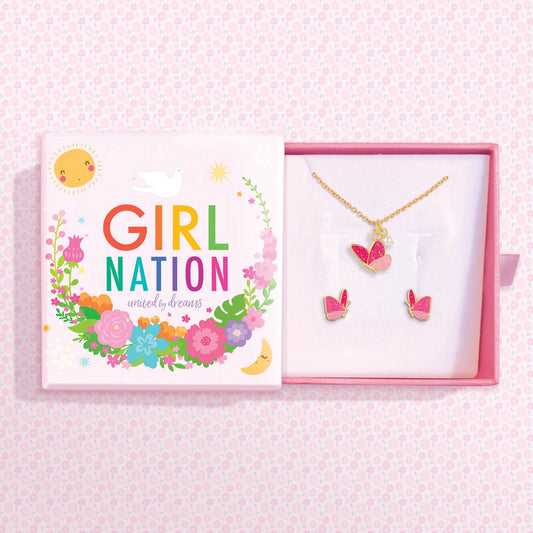 Sweet Petite Necklace and Studs Gift Set | Glitter Butterfly