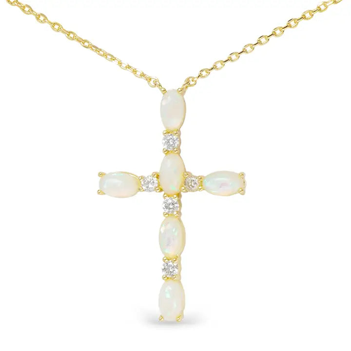 Gold Opal Cross Necklace