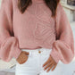 Solid Color Big Flower Accent Drop Shoulder Sweater