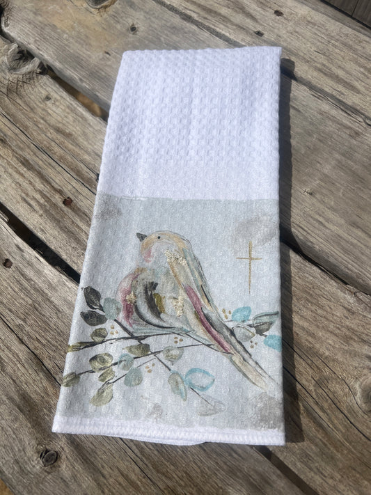 Pretty Bird with Cross Tea Towel