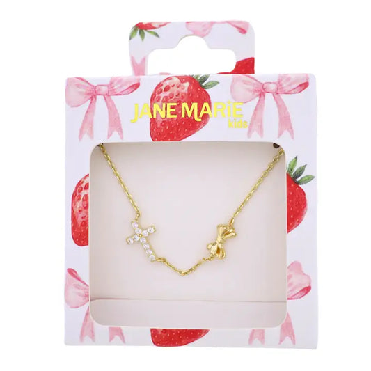 Crystal Cross Necklace W/ Bow Accent