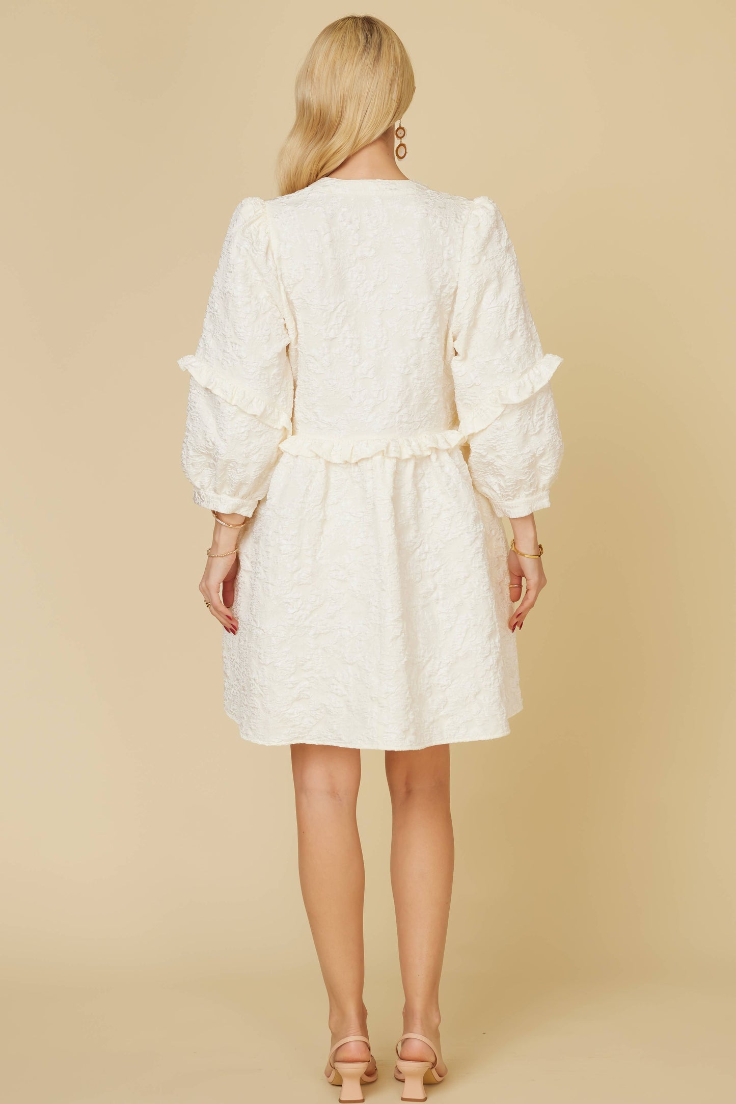 Ivory Floral Jacquard Dress