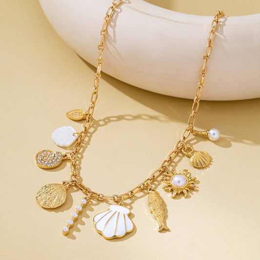 Charm Necklace-Ocean Seashell Fish Pearl