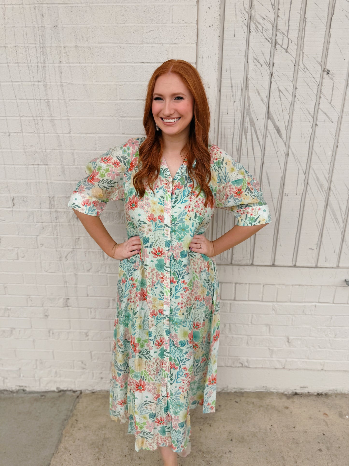 Green & Blush Floral Print Maxi Dress