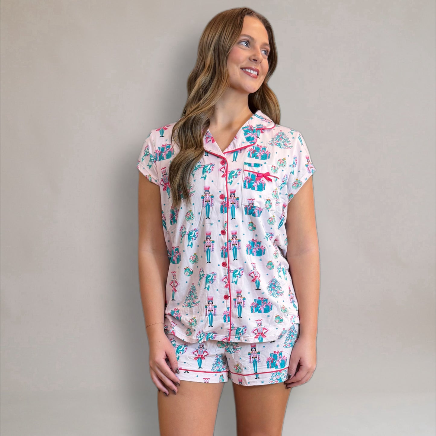 Sugarplum Nutcracker Button Down Loungewear Short Set