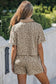 Leopard Printed V Neck Collar Short Set - Khaki