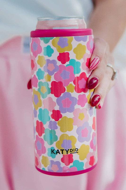 Groovy Flowers Tall Can Cooler: Light Pink