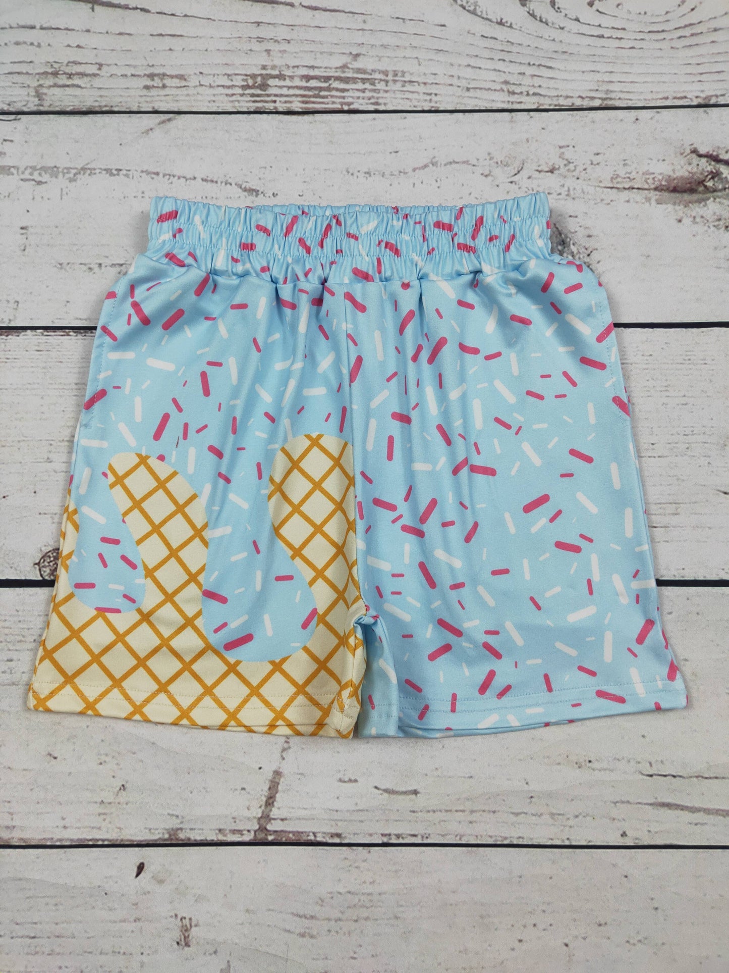 Light Blue - Boys Ice Cream Drip Printed Shorts With Pockets