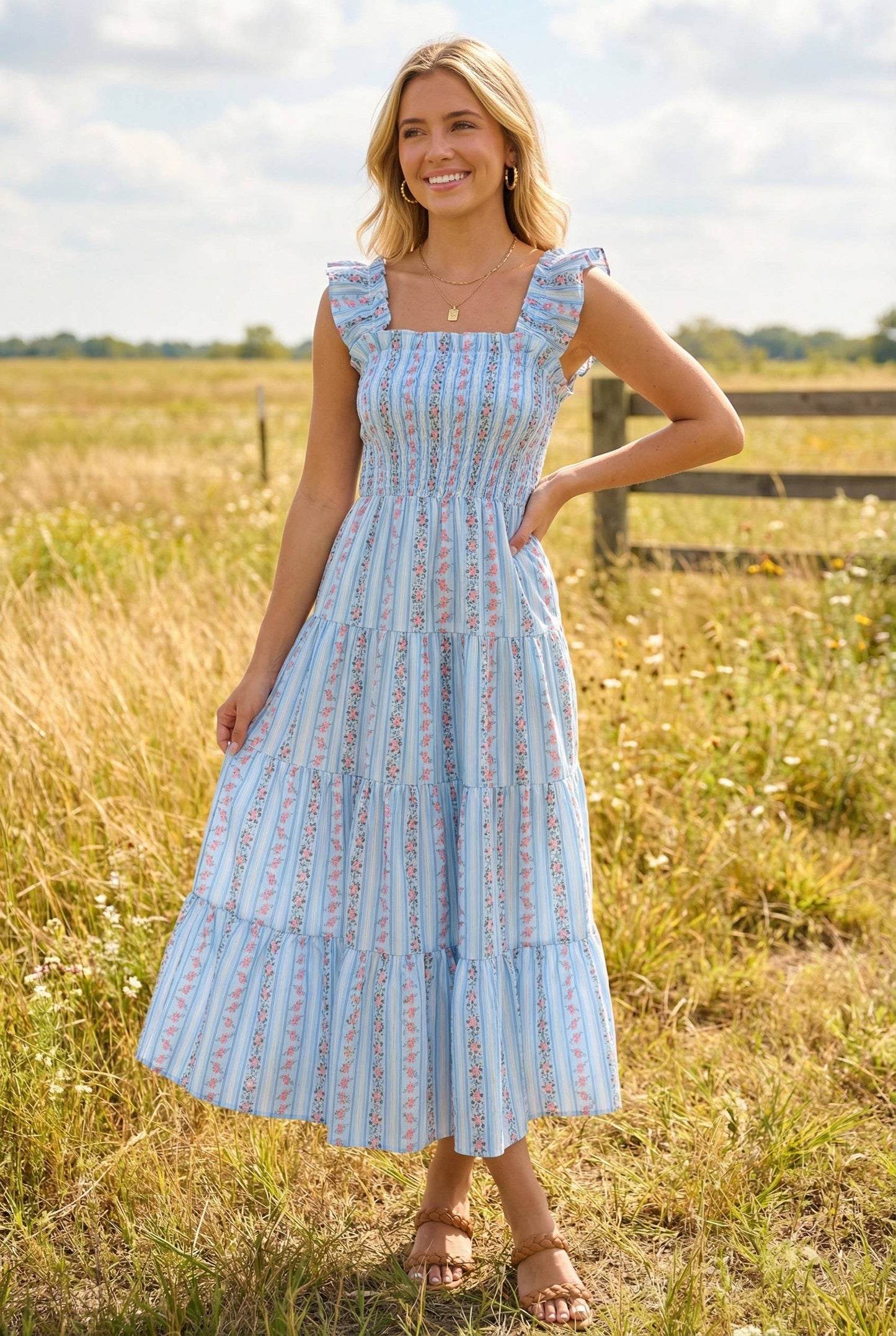 Blue Floral Boho Dress