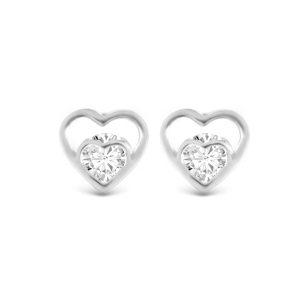 Double Heart CZ Stud -  Silver