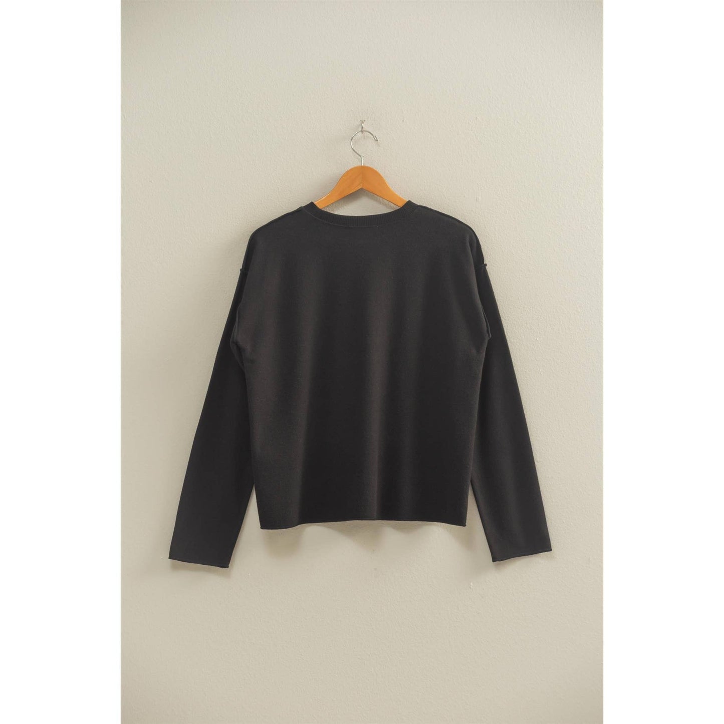 Black Reverse Seam Long Sleeve Top