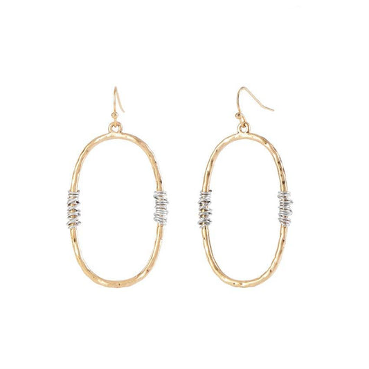 Gold Oval with Wire Wrap Earrings