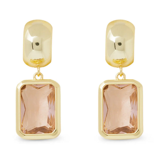 Gold Crystal Light Amethyst Rectangle Earrings