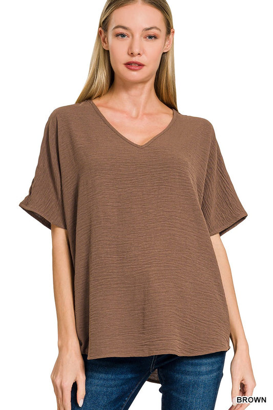 Airflow V-Neck Top - Brown