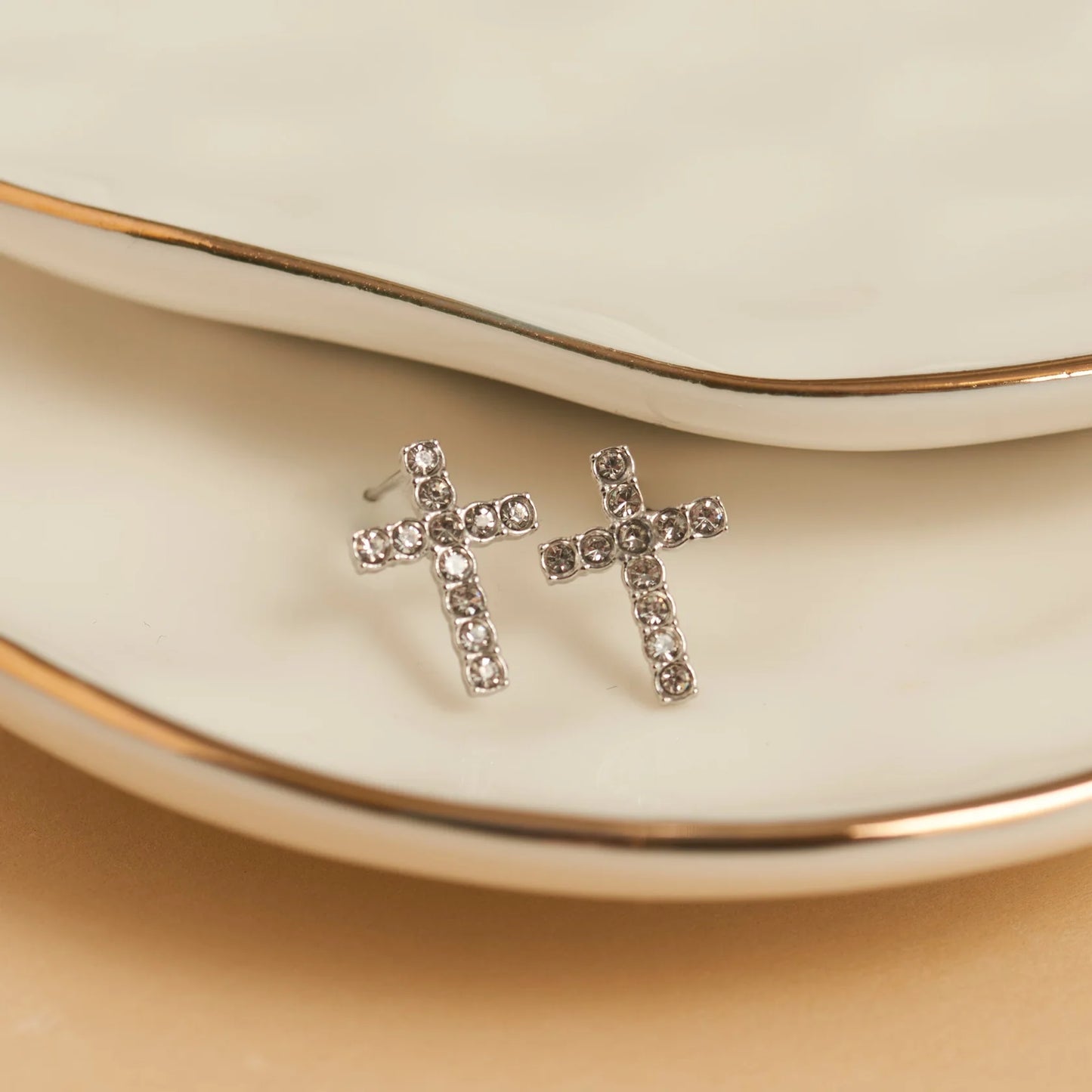 Paved Cross Silver Stud