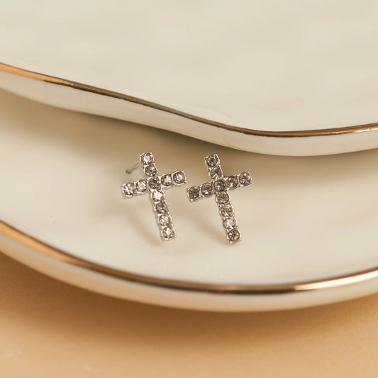 Paved Cross Silver Stud