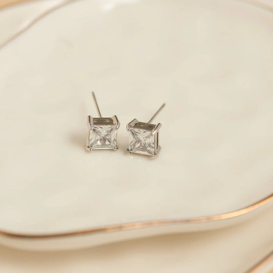 6MM Square Cubic Silver Stud