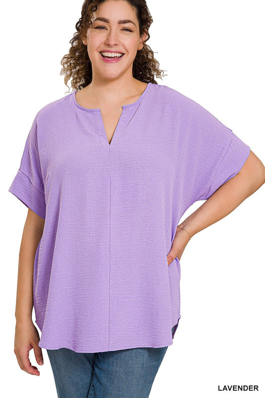 Lavender Airflow Split Neck Top +