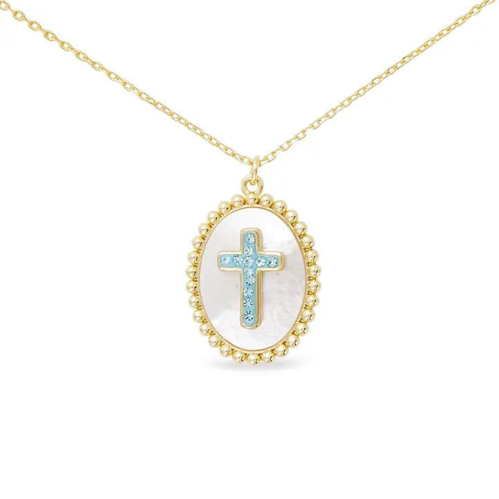 Gold Oval Blue Cross Necklace