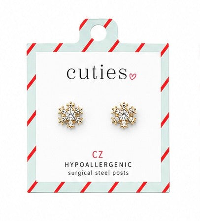 Gold Snowflake W CZ Earrings