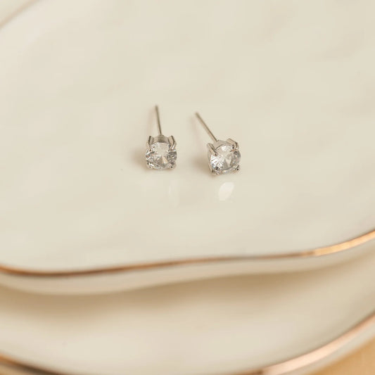 5MM Round Cubic Silver Stud