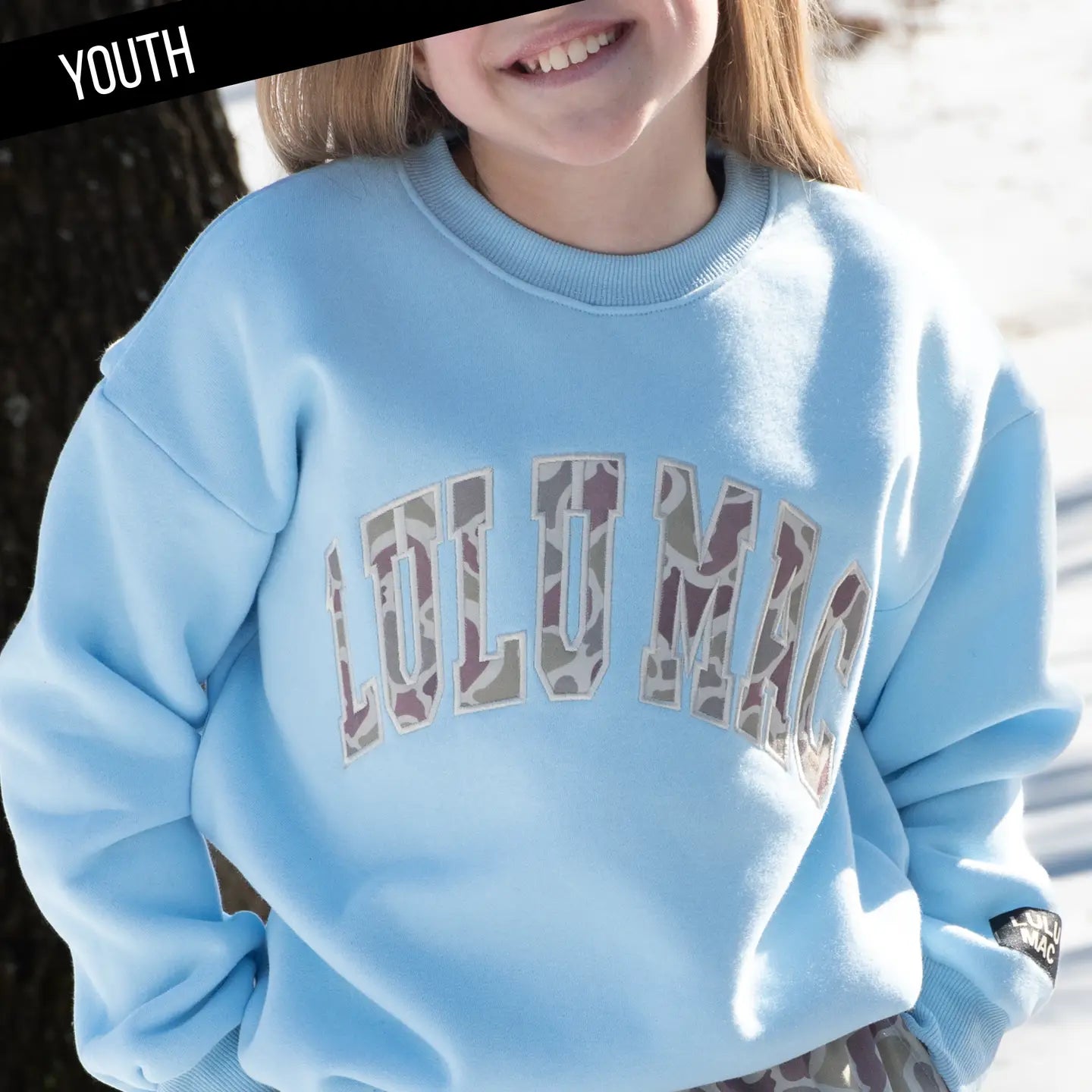 Youth Lulu Mac Sweatshirt - BLUE CAMO